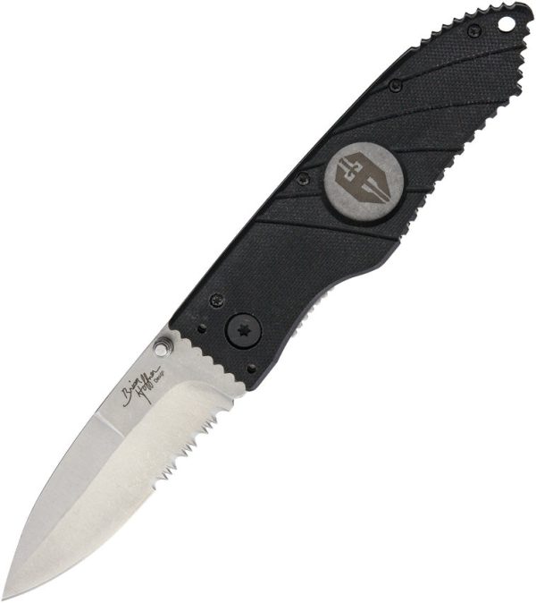 Hoffner Knives Small Snap Linerlock Black G10 Folding VG-10 Partially Serrated Knife TA01 on Sale