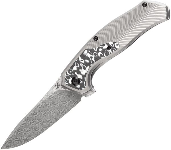 Kansept Knives Havorn Framelock Titanium & Carbon Fiber Folding Damascus Knife 1069A1 Hot on Sale