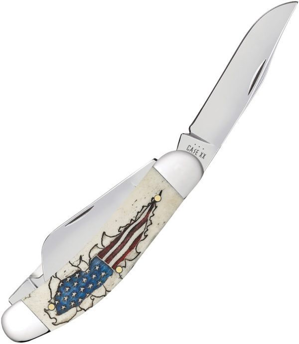 Case Cutlery Sowbelly US Flag Natural Bone Folding Stainless Pocket Knife 10767 Discount - Image 3