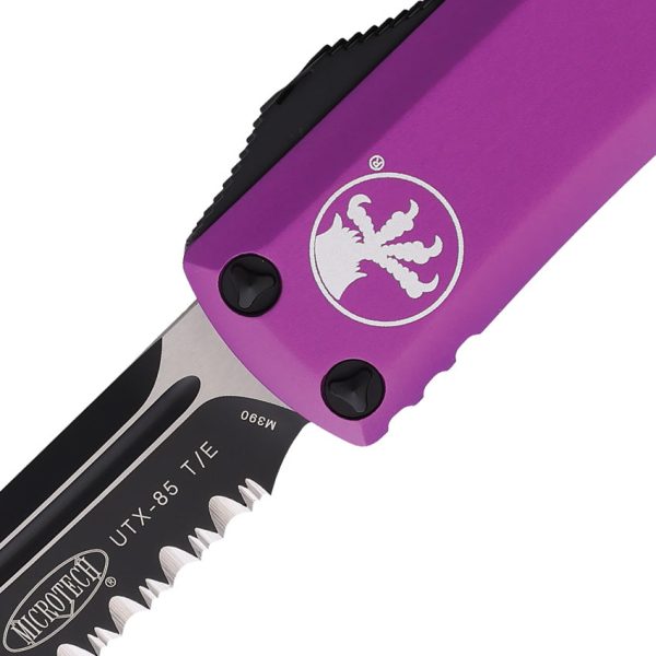 Microtech Automatic UTX-85 OTF Knife Violet Aluminum Two-Tone Serrated Tanto Blade 2333VI Online Sale - Image 2
