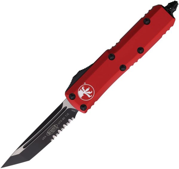 Microtech Automatic UTX-85 OTF Knife Red Aluminum Two-Tone Partially Serrated Tanto Blade 2332RD For Cheap