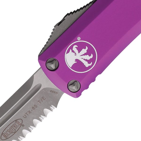 Microtech Automatic UTX-85 OTF Knife Violet Aluminum Apocalyptic Partially Serrated Blade 23311APVI Online now - Image 2