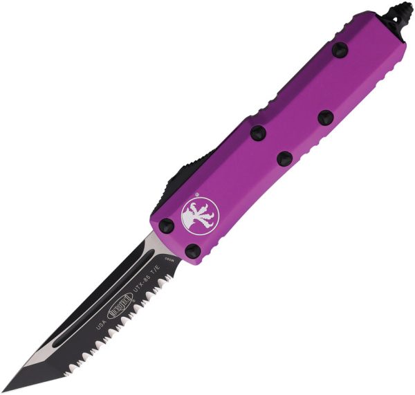 Microtech Automatic UTX-85 OTF Knife Violet Aluminum Two-Tone Serrated Tanto Blade 2333VI Online Sale