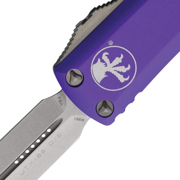 Microtech Automatic UTX-85 OTF Knife Purple Aluminum Stonewash Double Edge Blade 23210PU For Discount - Image 2
