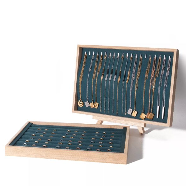 Dark Green Velvet Ring & Necklace Tray with Stand (2pcs) For Cheap